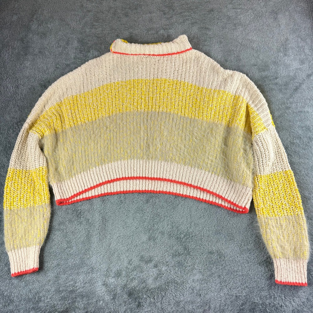Free People Yellow Striped Cropped Mock‎ Neck Chunky Knit Sweater Small